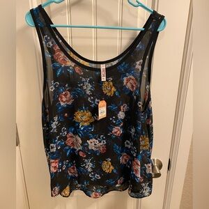 NWT Mudd XL Blouse Black Floral Sheer Tank Top Shirt